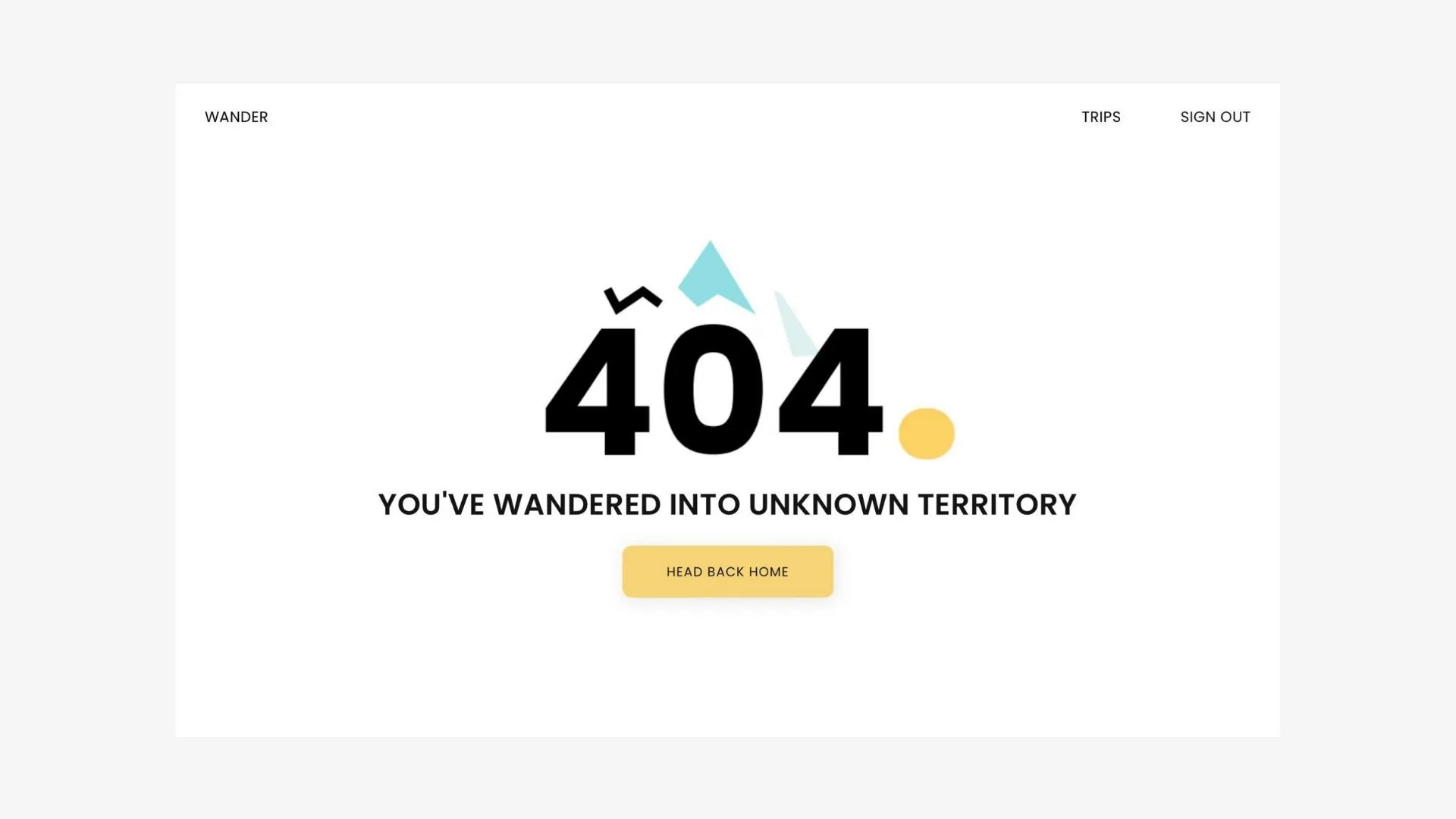 404 page reading "You've wandered into unknown territory" with a Head Back Home button