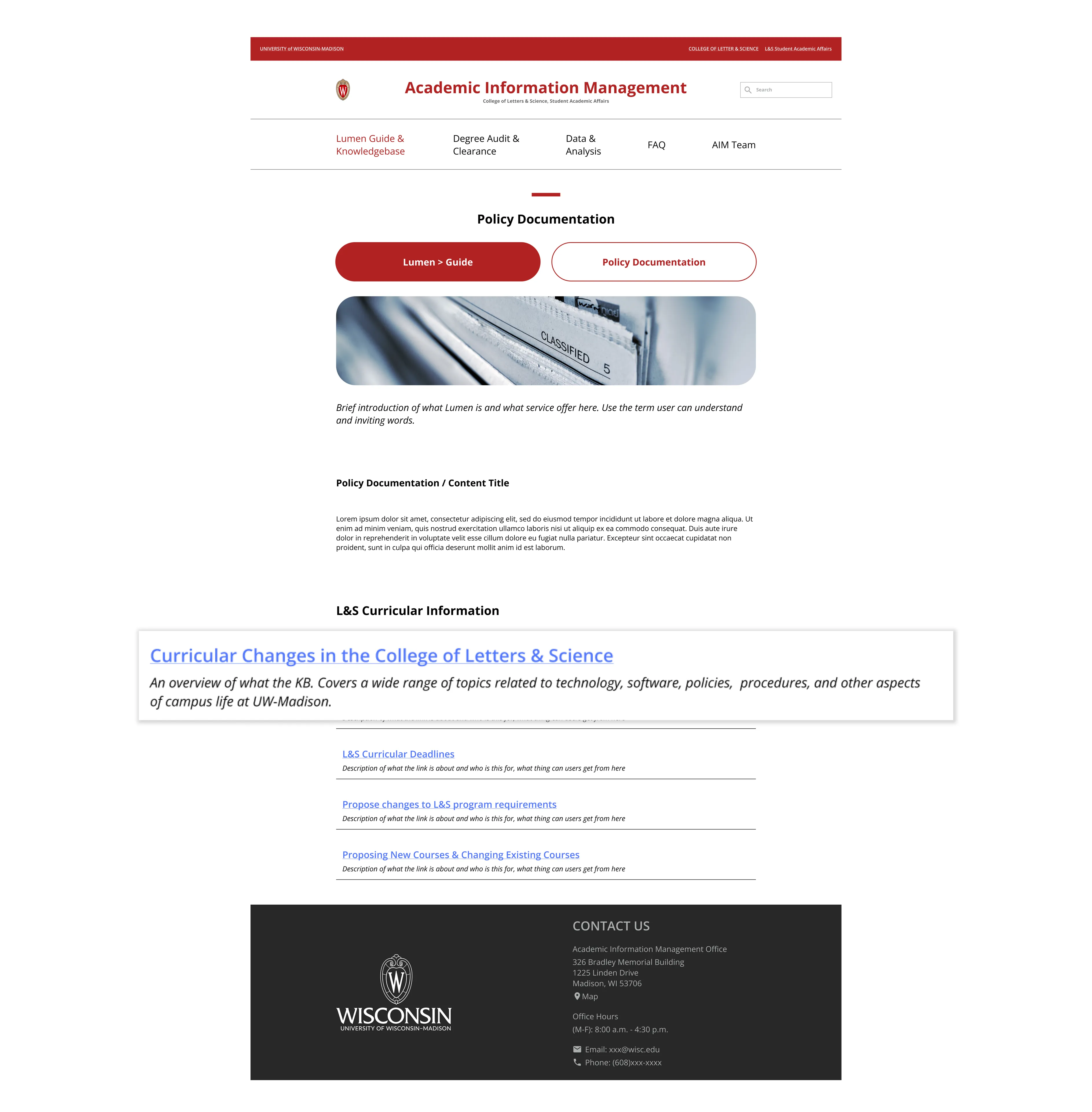 Policy Documentation page with one link enlarged to show its title and the short description beneath it
