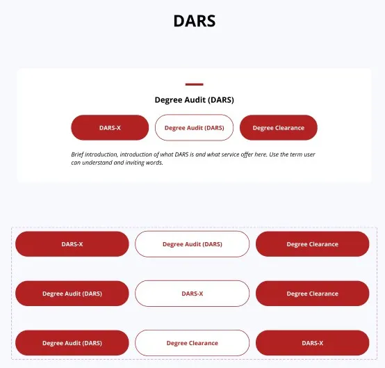 DARS page design with three red buttons where the selected button moves to the middle position